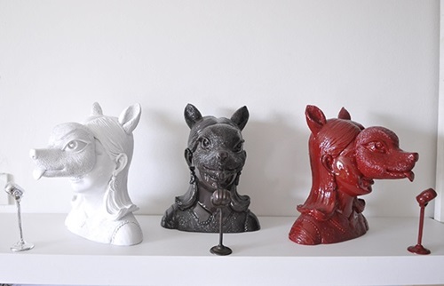 Deer Mask Sculpture (Dark Red Resin) by Bon