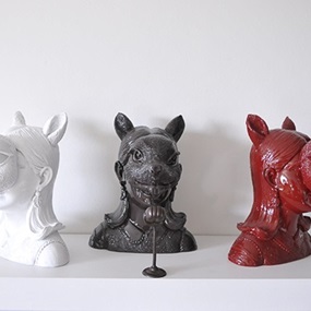 Deer Mask Sculpture (Dark Red Resin) by Bon