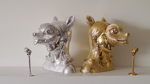 Deer Mask Sculpture (Chrome Gold Resin) by Bon