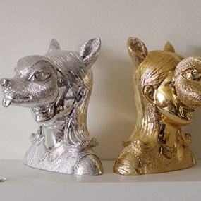 Deer Mask Sculpture (Chrome Gold Resin) by Bon