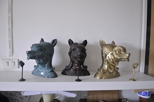 Deer Mask Sculpture (Brass With Bronze Colouring) by Bon