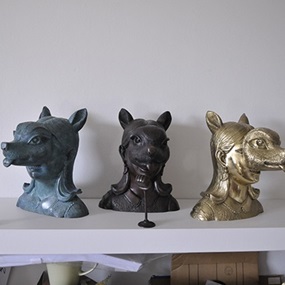 Deer Mask Sculpture (Brass With Bronze Colouring) by Bon