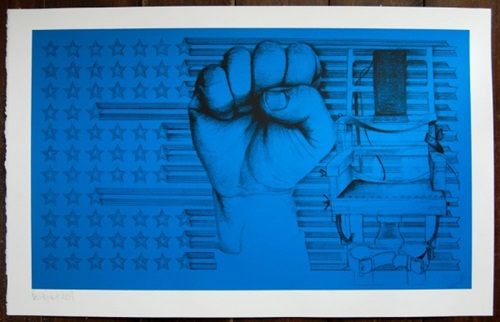 E For Electric Chair (Cyan) by Ben Eine | Dean Zeus Colman