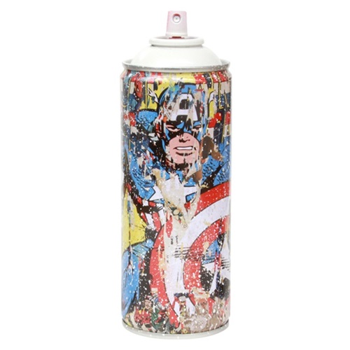 Captain America - Metal Spray Can (White) by Mr Brainwash