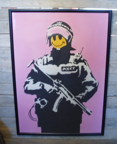 Flying Copper (Pink Artist Proof) by Banksy