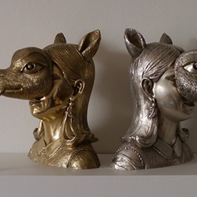Deer Mask Sculpture (Brass (Nickel Coated)) by Bon
