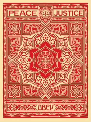 Peace And Justice Ornament (Red) by Shepard Fairey