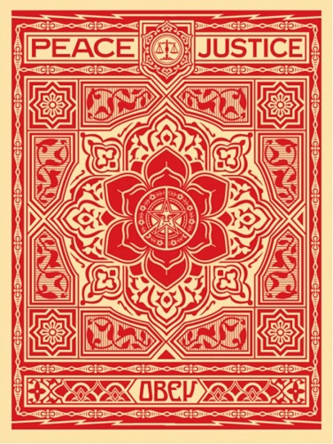 Peace And Justice Ornament (Red) by Shepard Fairey