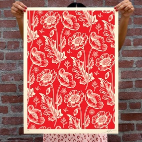 Sedation In Bloom (Red / Cream) by Shepard Fairey