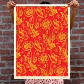 Sedation In Bloom (Red / Gold) by Shepard Fairey