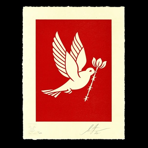 Barb Wire Dove Letterpress (Red) by Shepard Fairey