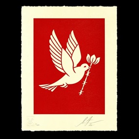 Barb Wire Dove Letterpress (Red) by Shepard Fairey