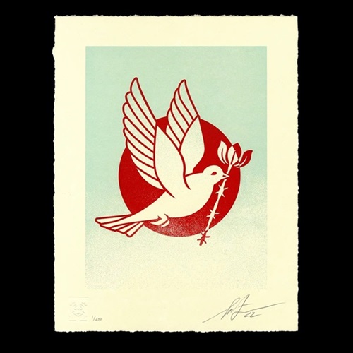 Barb Wire Dove Letterpress (Blue) by Shepard Fairey