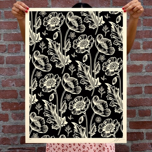 Sedation In Bloom (Black / Cream) by Shepard Fairey