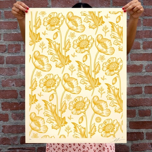 Sedation In Bloom (Cream / Gold) by Shepard Fairey