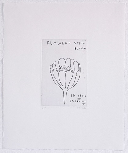 Etching (Flowers Still Bloom...)  by David Shrigley