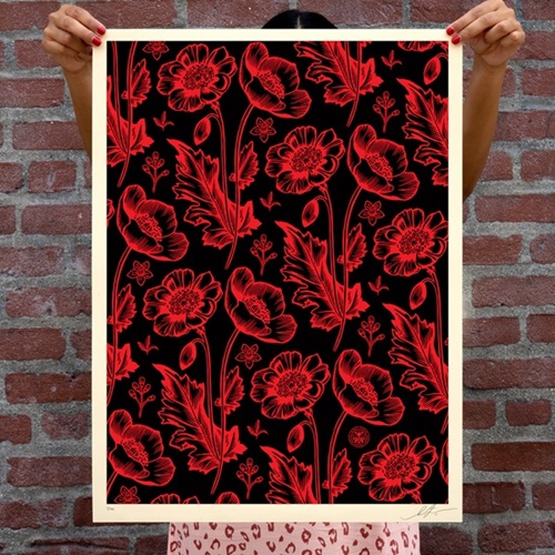 Sedation In Bloom (Black / Red) by Shepard Fairey