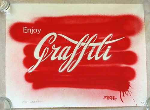 Enjoy Graffiti (Red / White Hand Painted) by Ernest Zacharevic