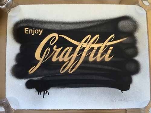 Enjoy Graffiti (Black / Gold Hand Painted) by Ernest Zacharevic