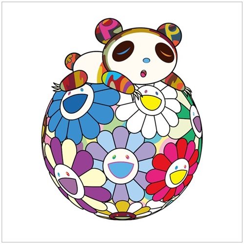 Atop A Ball Of Flowers, A Panda Cub Sleeps Soundly  by Takashi Murakami