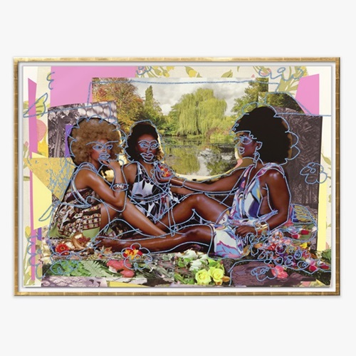 Le Déjeuner sur l’herbe: les trois femmes noires avec jardin d’eau  by Mickalene Thomas