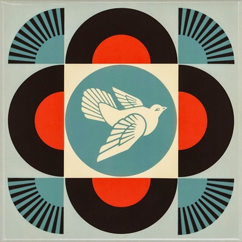 Geometric Dove (Black Tile) by Shepard Fairey