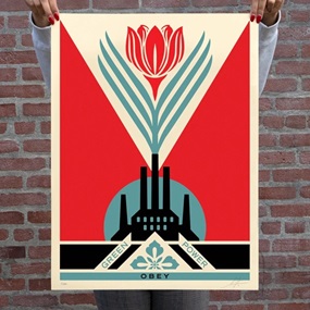 Green Power Factory (Red) by Shepard Fairey