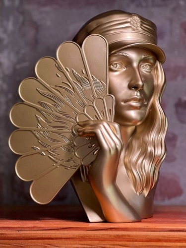 Fan The Flames Sculpture (Gold) by Shepard Fairey