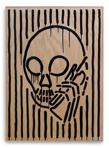 Skullphone Neon Painting (Natural Oak Wood Panel) by Skullphone