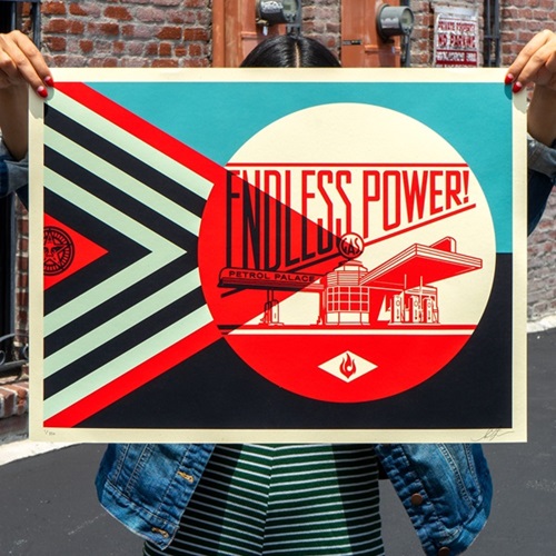 Endless Power Petrol Palace (Blue On Cream) by Shepard Fairey
