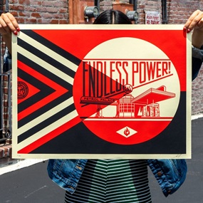 Endless Power Petrol Palace (Red On Cream) by Shepard Fairey