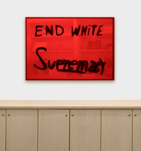 End White Supremacy (Mirrored Red) by Sam Durant