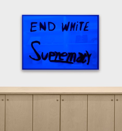 End White Supremacy (Mirrored Blue) by Sam Durant